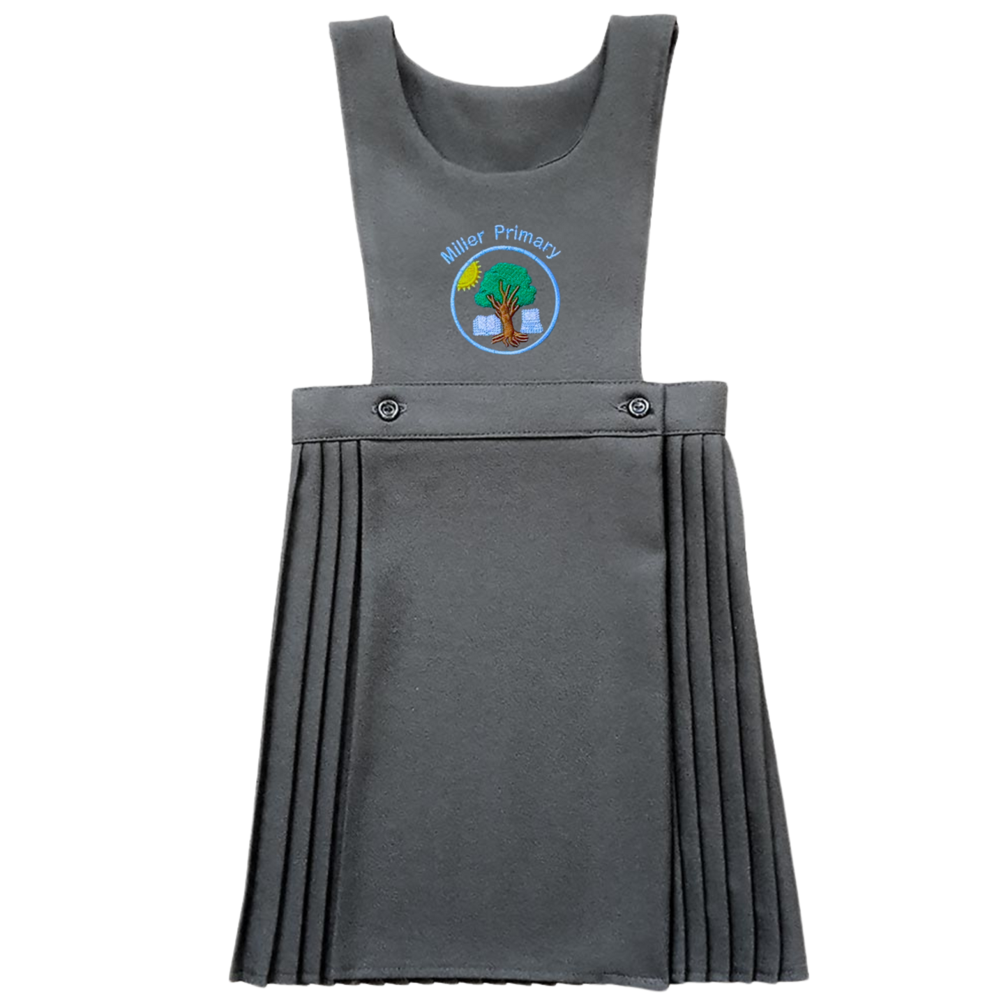 Miller Primary School | Pinafore Bib Light Grey Plain Front